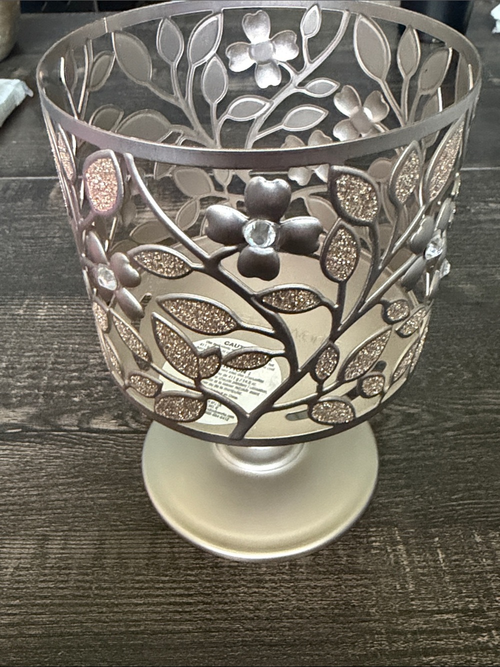 Bath & Body Works Silver Floral Glitter Metal Candle Holder